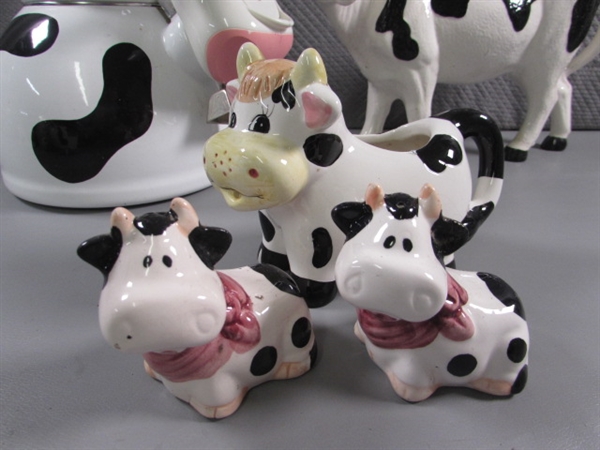 DAIRY COW COLLECTION - TEA KETTLE , SUGAR, CREAMER FIGURINES & MORE