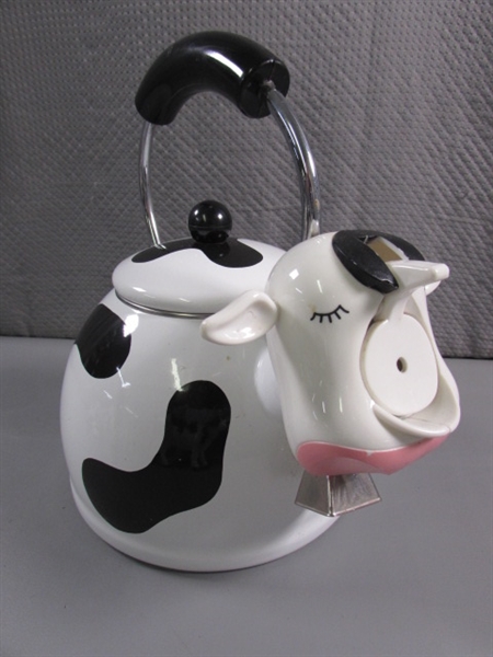 DAIRY COW COLLECTION - TEA KETTLE , SUGAR, CREAMER FIGURINES & MORE