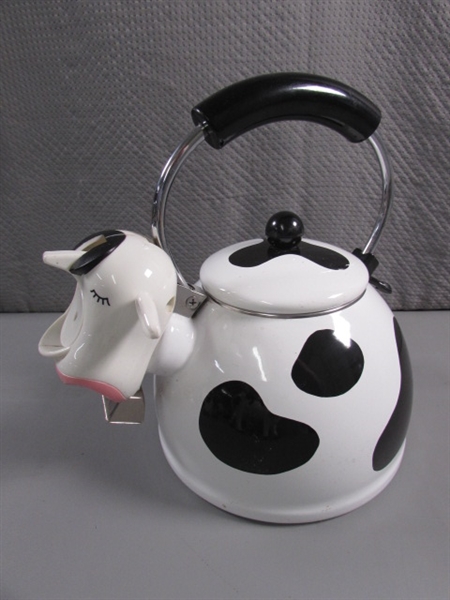 DAIRY COW COLLECTION - TEA KETTLE , SUGAR, CREAMER FIGURINES & MORE