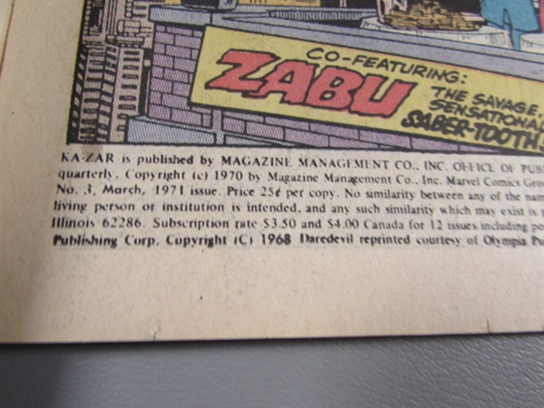 VINTAGE 1970 KA ZAR COMICS - VOLS. 1-3