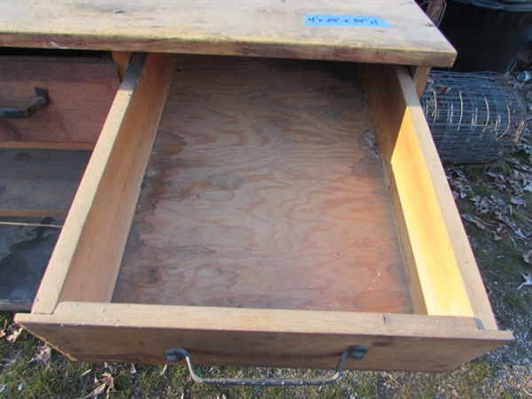 SOLID WOOD WORKBENCH W/DRAWERS & SHELVES