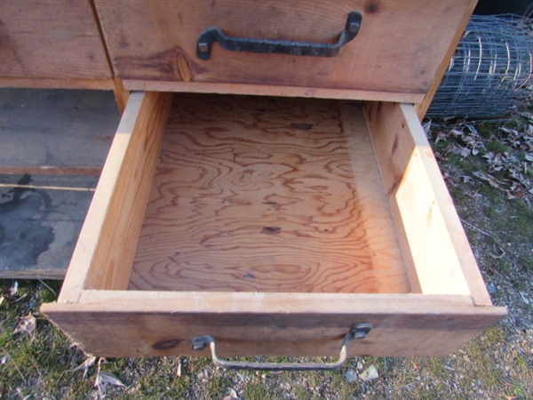 SOLID WOOD WORKBENCH W/DRAWERS & SHELVES