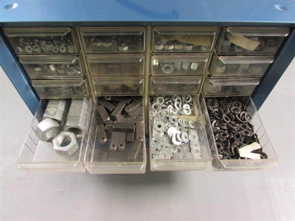 METAL 24-DRAWER STORAGE ORGANIZER W/ASSORTED NUTS & WASHERS