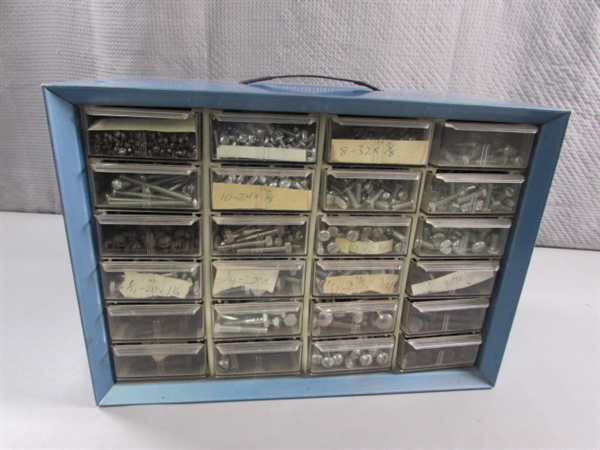 METAL 24-DRAWER STORAGE ORGANIZER W/ASSORTED BOLTS