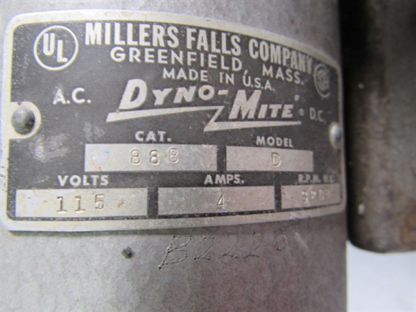 VINTAGE MILLERS FALLS DYNO-MITE ELECTRIC DRILL W/ATTACHMENTS