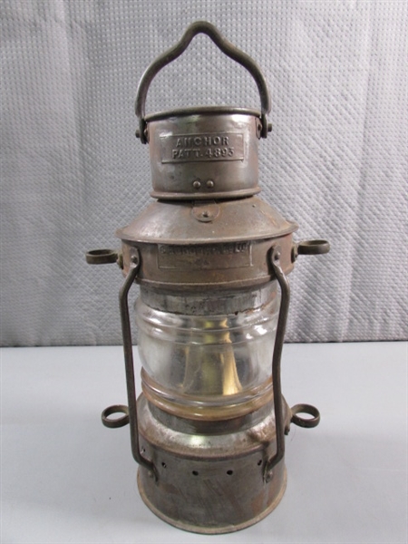 ANTIQUE 'ANCHOR' OIL MARINE LANTERN