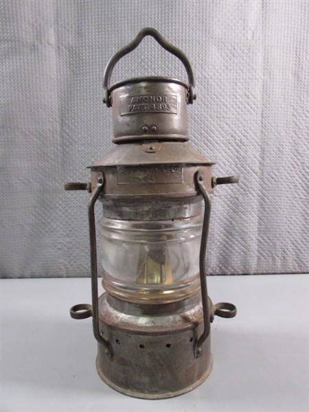 ANTIQUE 'ANCHOR' OIL MARINE LANTERN