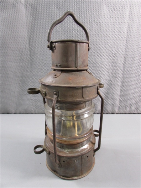 ANTIQUE 'ANCHOR' OIL MARINE LANTERN