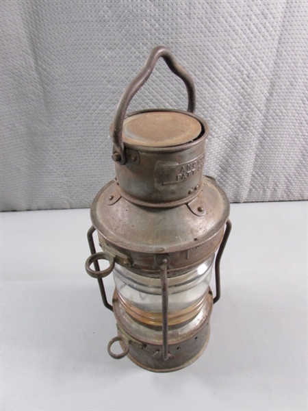 ANTIQUE 'ANCHOR' OIL MARINE LANTERN