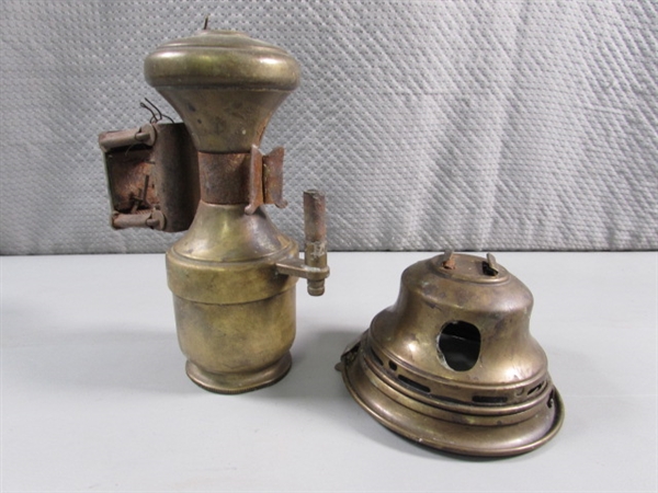 ANTIQUE BICYCLE/MOTORCYCLE OIL LAMP & UNKNOWN LAMP PART?