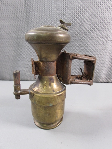 ANTIQUE BICYCLE/MOTORCYCLE OIL LAMP & UNKNOWN LAMP PART?