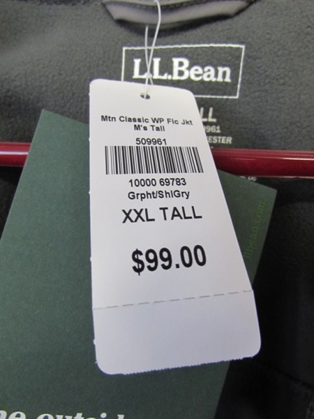 MEN'S L.L. BEAN XXL TALL GRAY WINDPROOF FLEECE JACKET - NEW W/TAGS