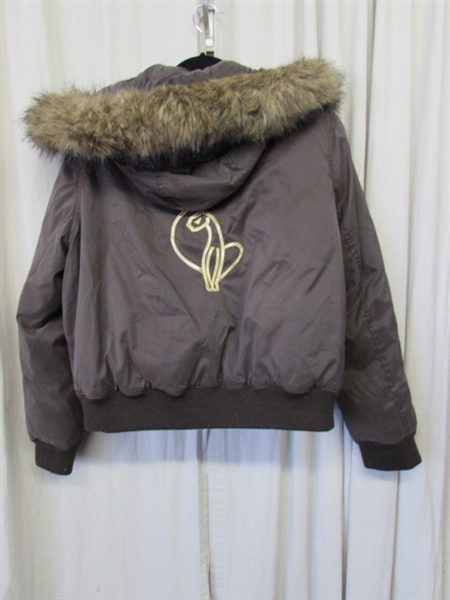 BABY PHAT JUNIORS 2XL BROWN JACKET W/FAUX FUR HOOD TRIM