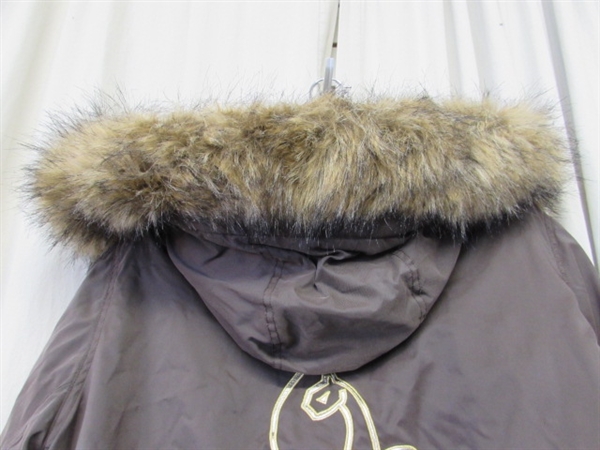 BABY PHAT JUNIORS 2XL BROWN JACKET W/FAUX FUR HOOD TRIM