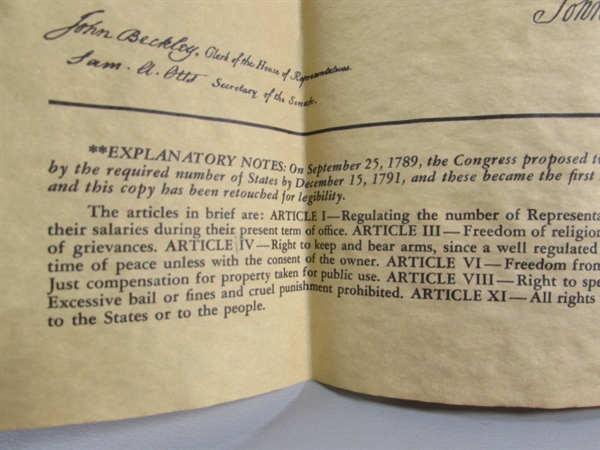 ANTIQUED REPRODUCTIONS OF THE 'DECLARATION OF INDEPENDENCE' & 'CONGRELS' OF THE UNITED STATES