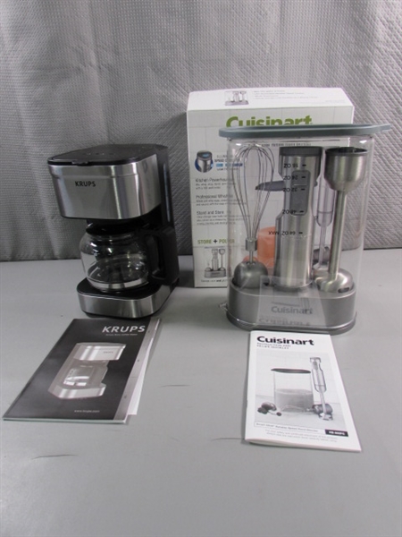 KRUPS 4 CUP COFFEE MAKER & CUISINART STICK BLENDER - NEW