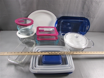 PYREX BAKEWARE & STORAGE, CORNINGWARE CASSEROLE PLUS MORE