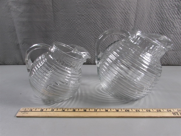 1930'S MCM ANCHOR HOCKING MANHATTAN TILTING PITCHERS W/GLASSES