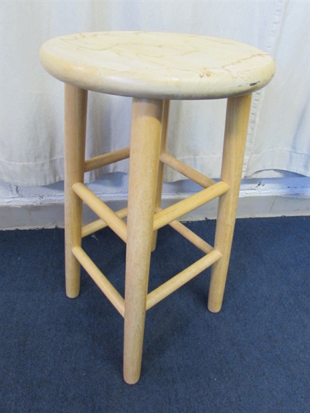 VINTAGE WINDSOR CHAIR & WOODEN BARSTOOL