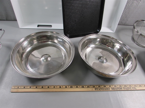 MELAMINE TRAYS & NOODLE BOWLS, STAINLESS CLOCHES, STRAINERS & MORE