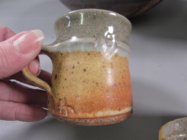 CLAY POTTERY BOWLS & DEMITASSE MUGS