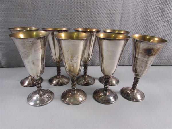 SET OF 8 VINTAGE SILVERPLATE WINE GOBLETS - MADE IN SPAIN