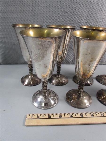 SET OF 8 VINTAGE SILVERPLATE WINE GOBLETS - MADE IN SPAIN