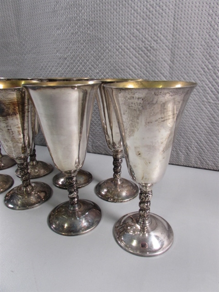 SET OF 8 VINTAGE SILVERPLATE WINE GOBLETS - MADE IN SPAIN