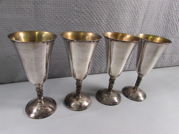 SET OF 8 VINTAGE SILVERPLATE WINE GOBLETS - MADE IN SPAIN