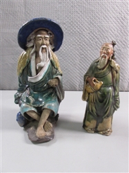 2 VINTAGE CHINESE MUDMAN GLAZED CLAY FIGURES