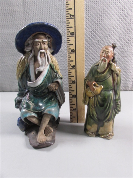 2 VINTAGE CHINESE MUDMAN GLAZED CLAY FIGURES