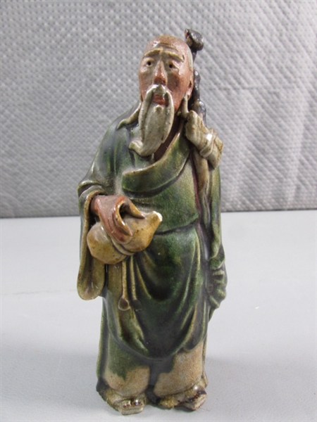 2 VINTAGE CHINESE MUDMAN GLAZED CLAY FIGURES