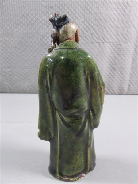 2 VINTAGE CHINESE MUDMAN GLAZED CLAY FIGURES