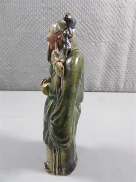 2 VINTAGE CHINESE MUDMAN GLAZED CLAY FIGURES