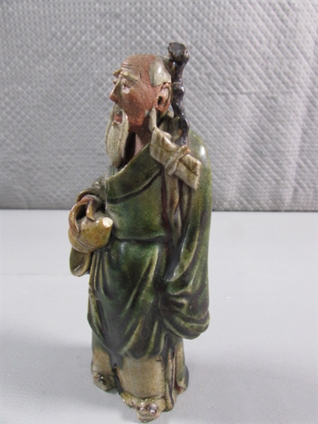 2 VINTAGE CHINESE MUDMAN GLAZED CLAY FIGURES