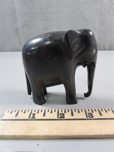 CARVED ANIMAL FIGURINES & BEAR INKWELL/PEN HOLDER