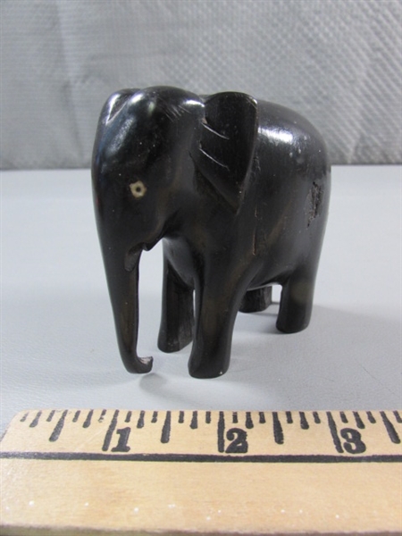 CARVED ANIMAL FIGURINES & BEAR INKWELL/PEN HOLDER