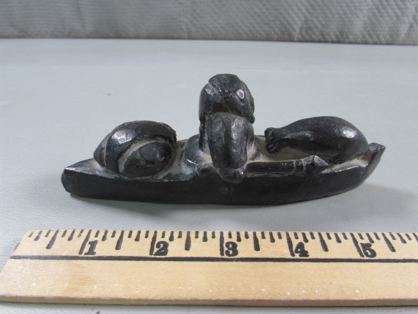 CARVED ANIMAL FIGURINES & BEAR INKWELL/PEN HOLDER