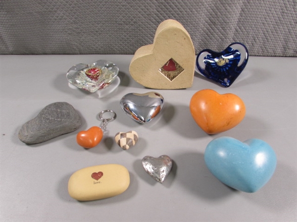 HEARTS OF STONE, GLASS, METAL & PAPER MACHE BOX