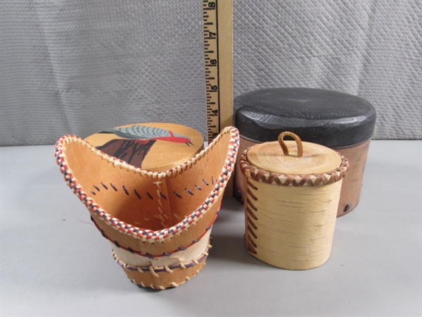 HANDCRAFTED BARK, LEATHER, & WOOD BOXES