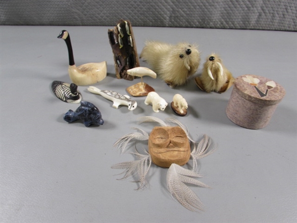 TINY HAND CARVED BONE ANIMAL FIGURINES & MORE