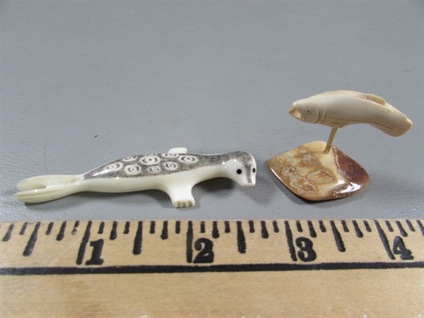 TINY HAND CARVED BONE ANIMAL FIGURINES & MORE