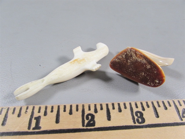 TINY HAND CARVED BONE ANIMAL FIGURINES & MORE