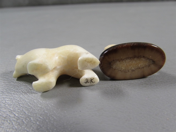 TINY HAND CARVED BONE ANIMAL FIGURINES & MORE