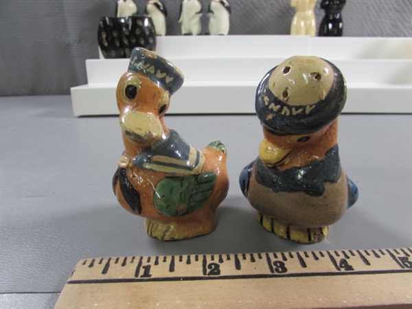 VINTAGE SALT & PEPPER SHAKERS & CHALKWARE FRUIT WALL DECOR