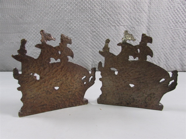 PAIR OF METAL CLIPPER SHIP BOOKENDS