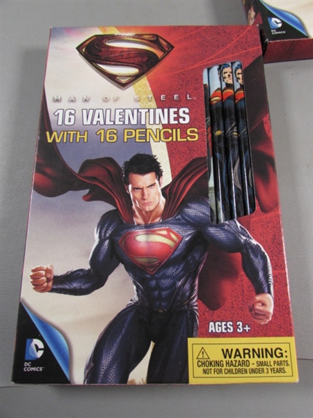 4 NEW BOXES OF SUPERMAN VALENTINES DAY CARDS WITH PENCILS - 16 COUNT X 4