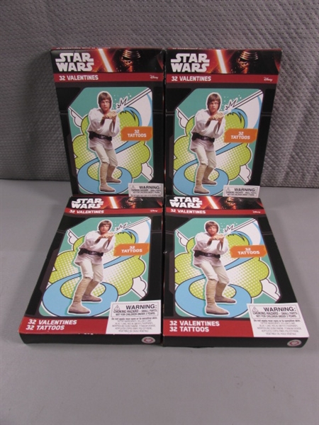 4 NEW BOXES OF STAR WARS VALENTINES DAY CARDS W/TATTOOS - 32 COUNT X 4