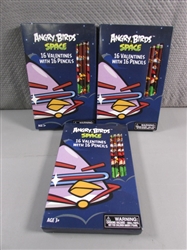 3 NEW BOXES OF "ANGRY BIRDS SPACE" VALENTINES DAY CARDS W/PENCILS - 16 COUNT X 4