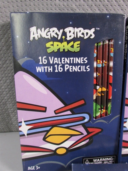 3 NEW BOXES OF ANGRY BIRDS SPACE VALENTINES DAY CARDS W/PENCILS - 16 COUNT X 4